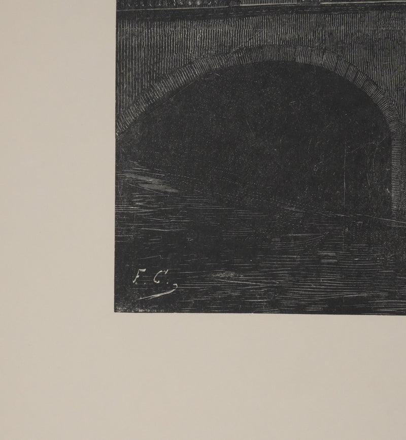 François Nicolas CHIFFLART : Sainte-Chapelle au milieu des flammes, Gravure originale signée