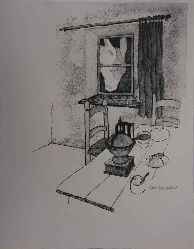Enrique MARIN MUNOZ : Le souper, Gravure originale signée
