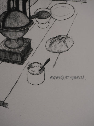 Enrique MARIN MUNOZ : Le souper, Gravure originale signée