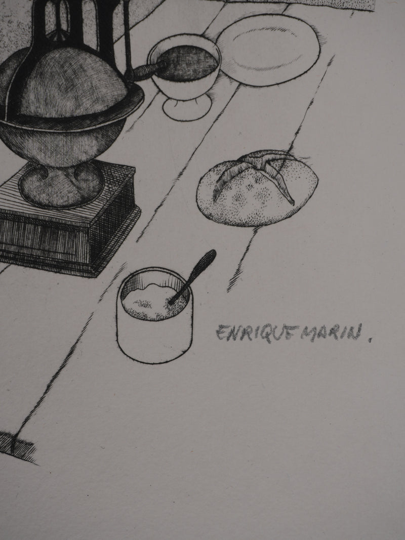 Enrique MARIN MUNOZ : Le souper, Gravure originale signée