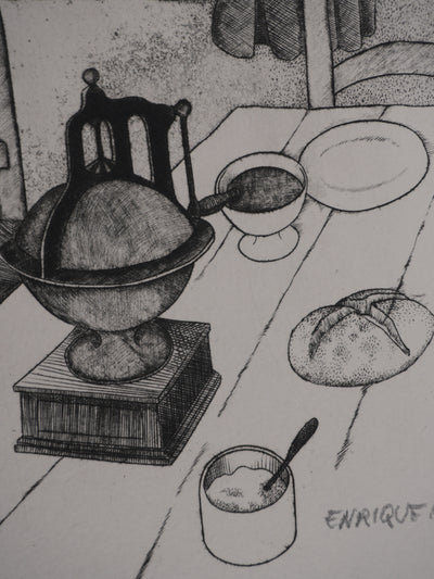 Enrique MARIN MUNOZ : Le souper, Gravure originale signée