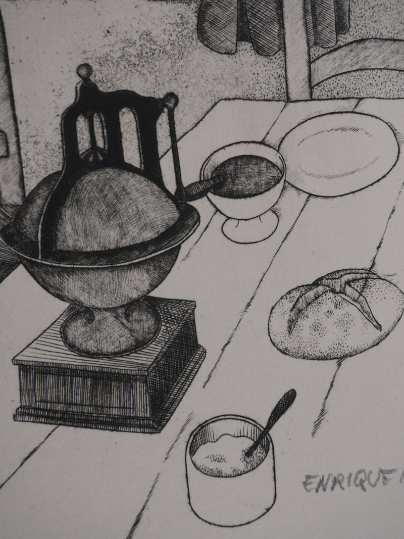 Enrique MARIN MUNOZ : Le souper, Gravure originale signée