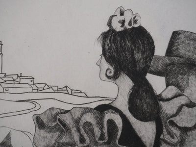Enrique MARIN MUNOZ : La danseuse de flamenco et sa troupe, Gravure originale signée