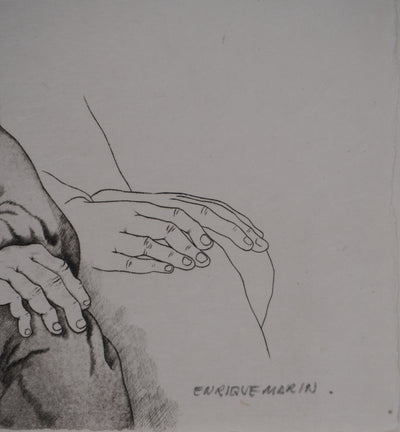 Enrique MARIN MUNOZ : L'attente, Gravure originale signée