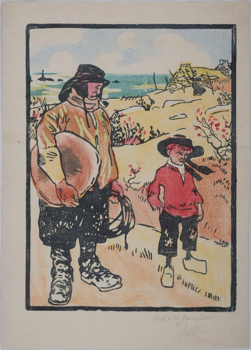 Charles POURRIOL : Le péril scolaire, Gravure sur bois originale