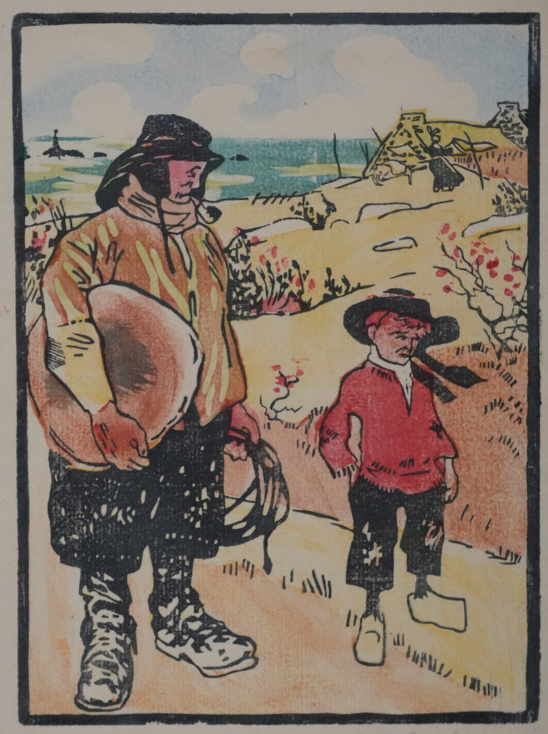 Charles POURRIOL : Le péril scolaire, Gravure sur bois originale