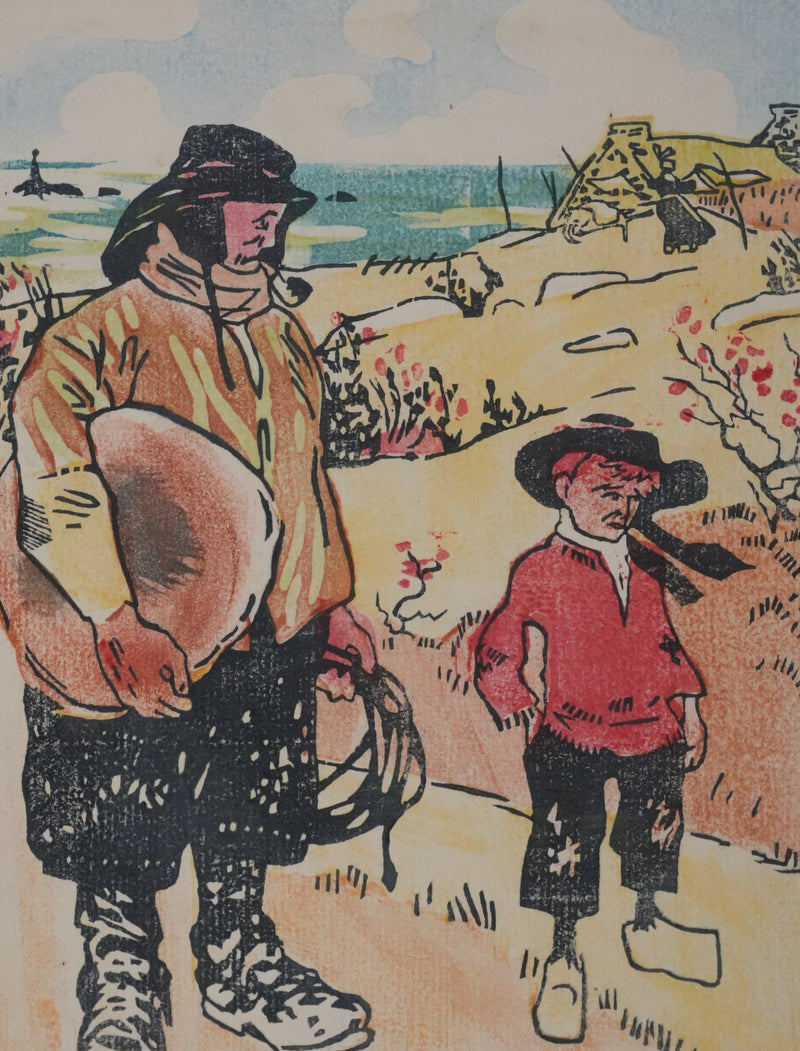 Charles POURRIOL : Le péril scolaire, Gravure sur bois originale