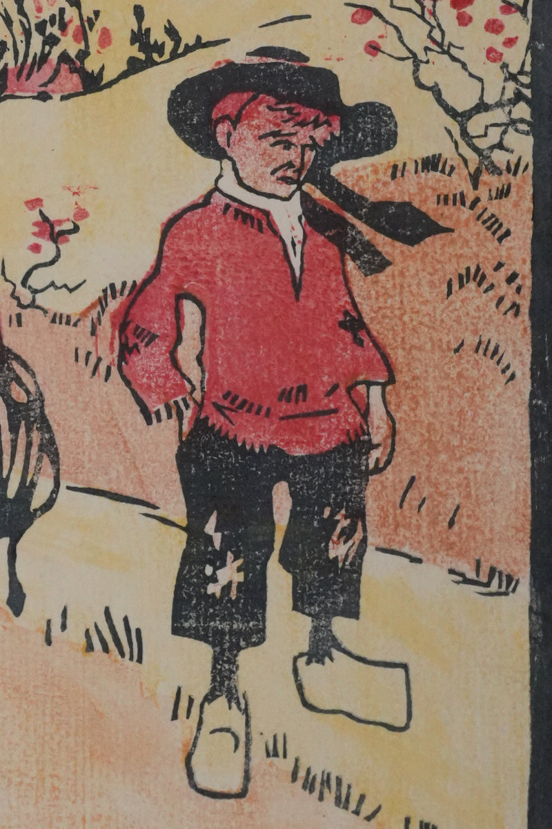 Charles POURRIOL : Le péril scolaire, Gravure sur bois originale