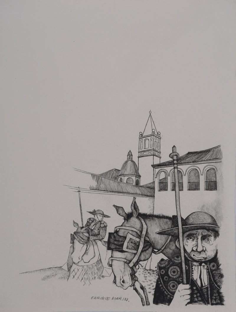 Enrique MARIN MUNOZ : Deux Picadors, Gravure originale signée