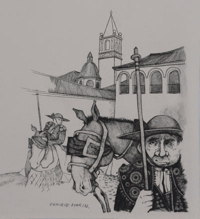 Enrique MARIN MUNOZ : Deux Picadors, Gravure originale signée