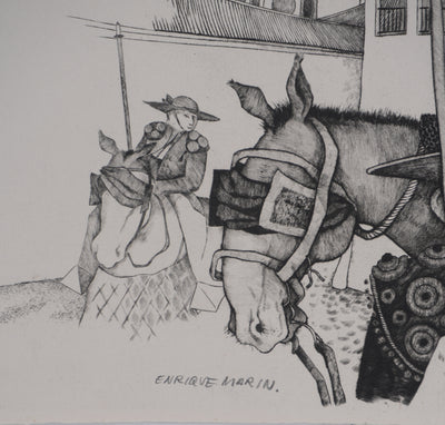 Enrique MARIN MUNOZ : Deux Picadors, Gravure originale signée