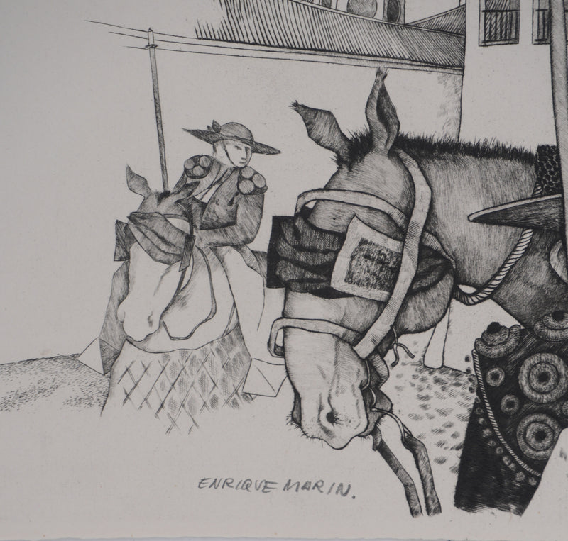 Enrique MARIN MUNOZ : Deux Picadors, Gravure originale signée