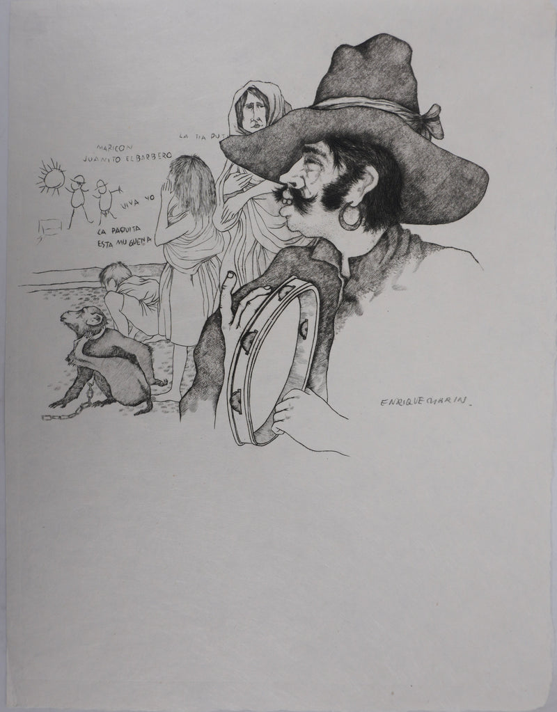 Enrique MARIN MUNOZ : Dans la rue à Séville, Gravure originale signée
