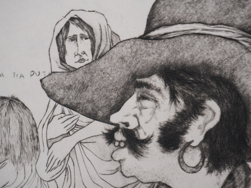Enrique MARIN MUNOZ : Dans la rue à Séville, Gravure originale signée
