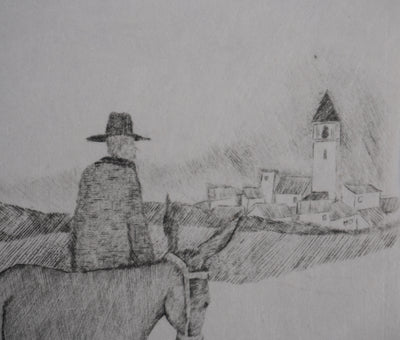 Enrique MARIN MUNOZ  : Les mules dans le champs, Gravure originale signée