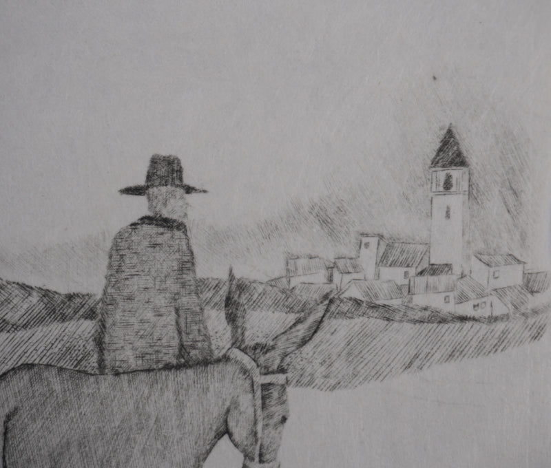 Enrique MARIN MUNOZ  : Les mules dans le champs, Gravure originale signée