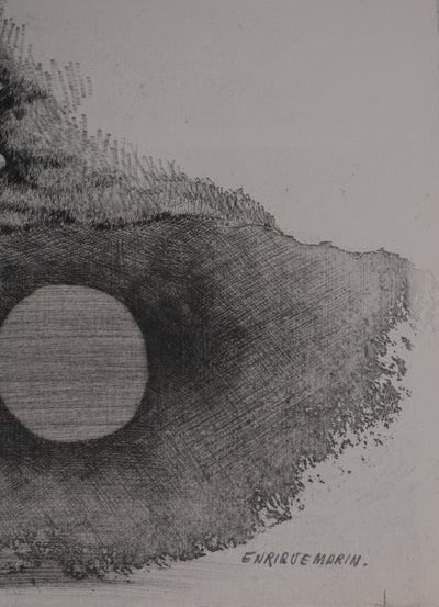 Enrique MARIN MUNOZ : Végétation au bord du lac, Gravure originale signée