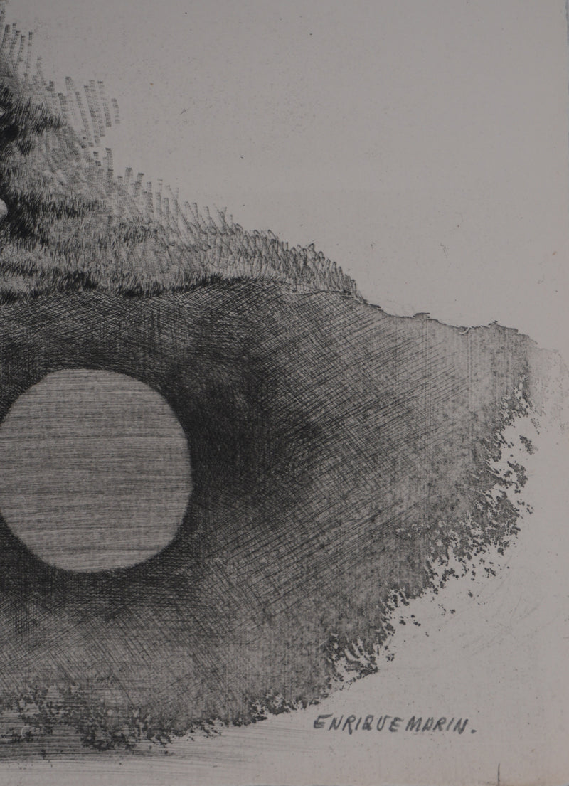 Enrique MARIN MUNOZ : Végétation au bord du lac, Gravure originale signée