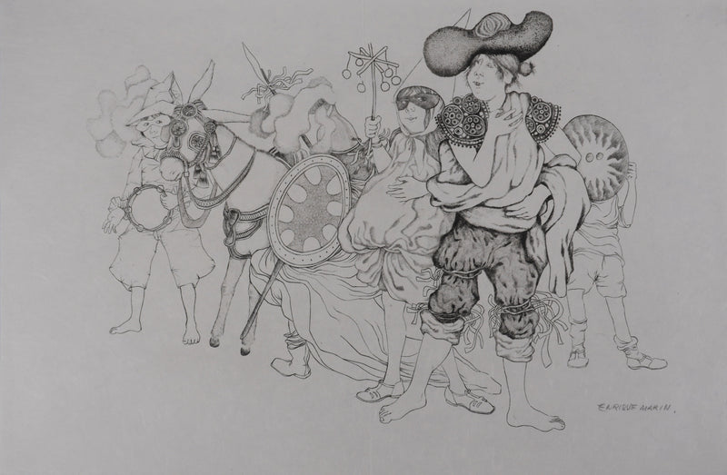 Enrique MARIN MUNOZ : La troupe du cirque, Gravure originale signée