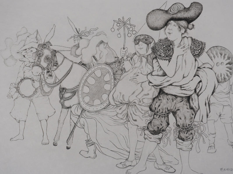 Enrique MARIN MUNOZ : La troupe du cirque, Gravure originale signée