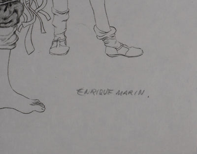 Enrique MARIN MUNOZ : La troupe du cirque, Gravure originale signée