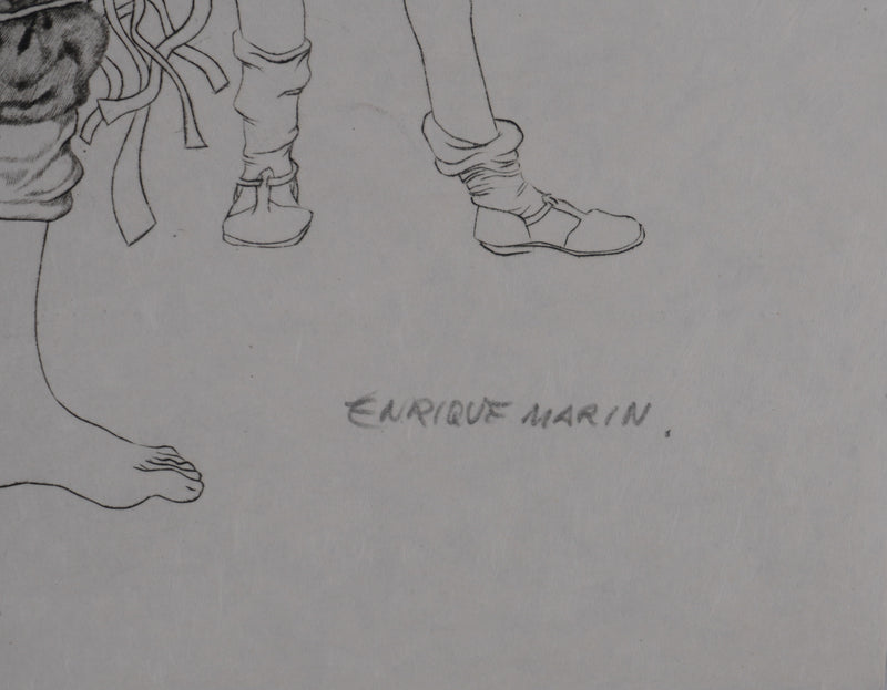 Enrique MARIN MUNOZ : La troupe du cirque, Gravure originale signée