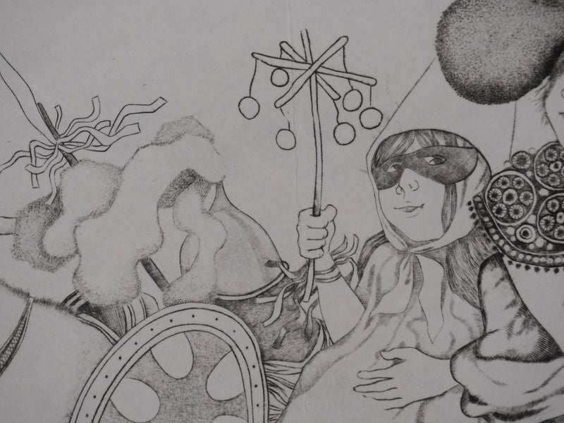 Enrique MARIN MUNOZ : La troupe du cirque, Gravure originale signée
