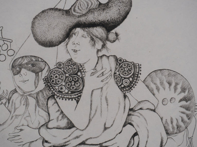 Enrique MARIN MUNOZ : La troupe du cirque, Gravure originale signée