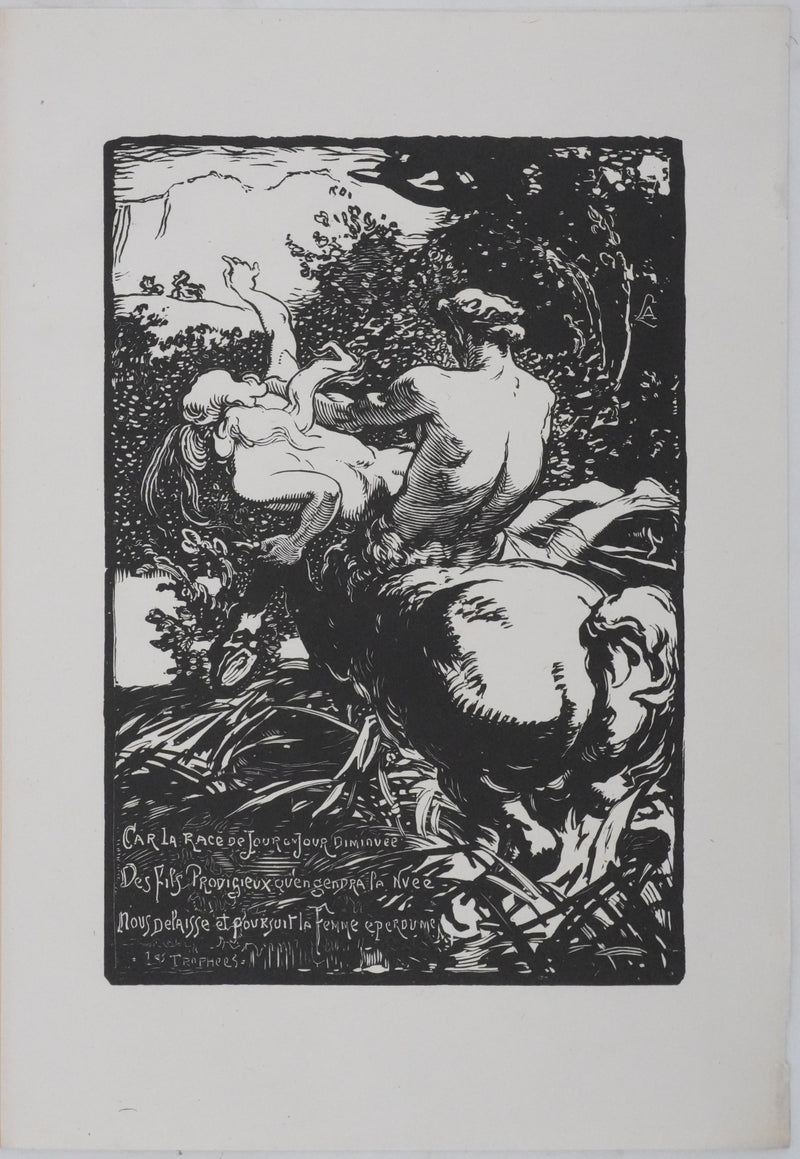 Auguste LEPERE : Le centaure, Gravure sur bois originale signée