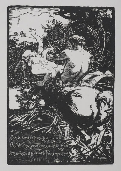 Auguste LEPERE : Le centaure, Gravure sur bois originale signée