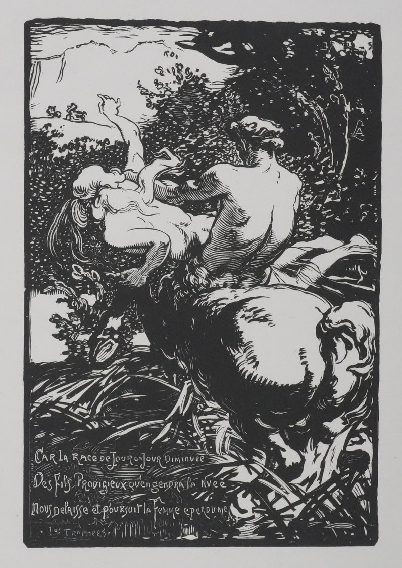 Auguste LEPERE : Le centaure, Gravure sur bois originale signée