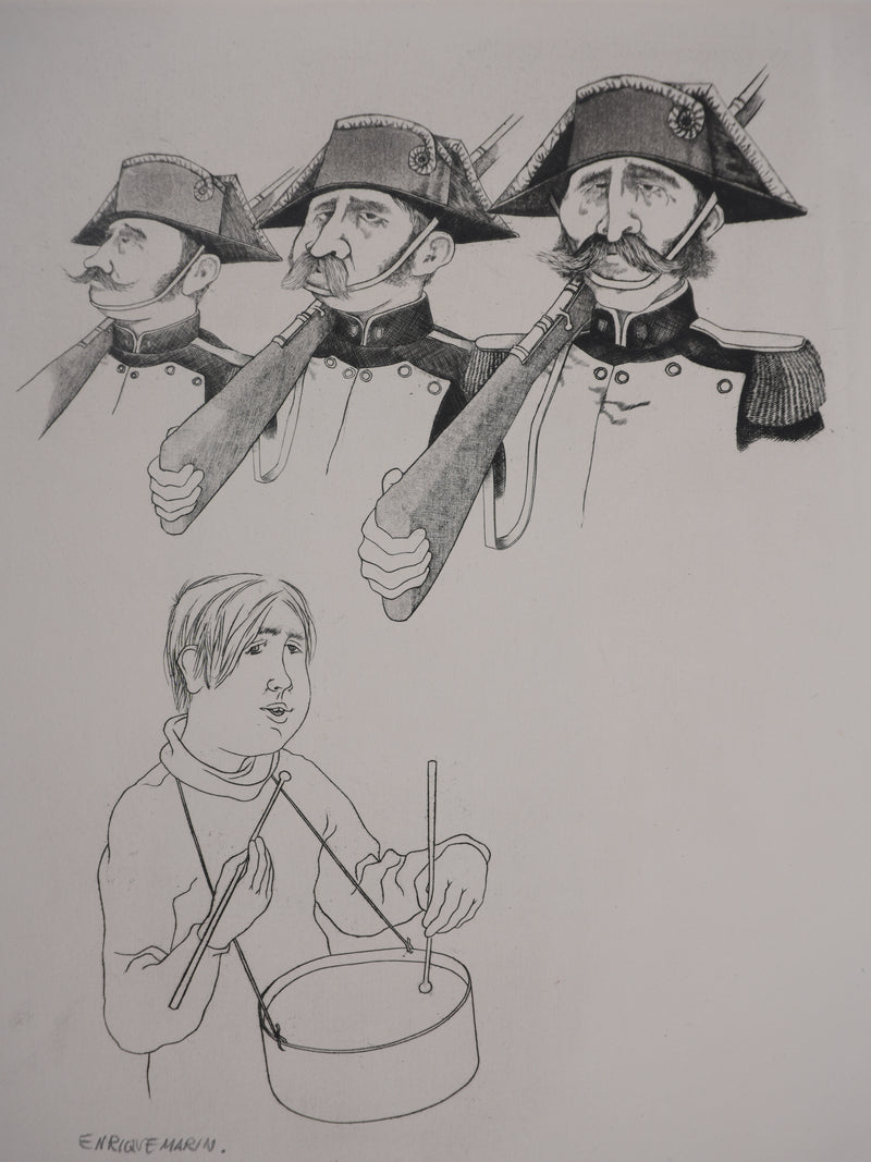 Enrique MARIN MUNOZ : Les soldats napoléoniens, Gravure originale signée