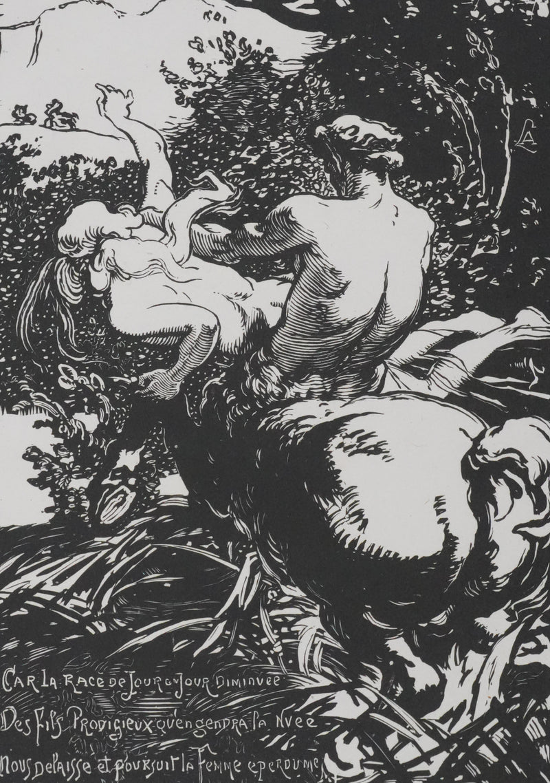 Auguste LEPERE : Le centaure, Gravure sur bois originale signée