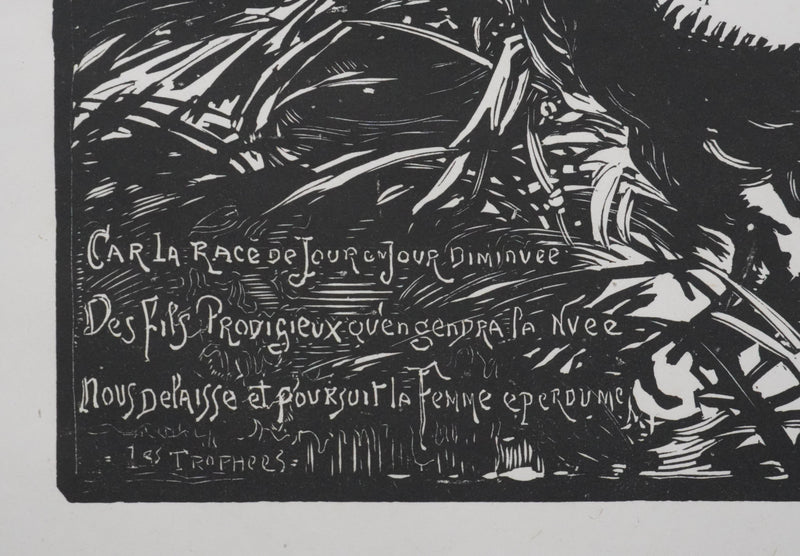 Auguste LEPERE : Le centaure, Gravure sur bois originale signée