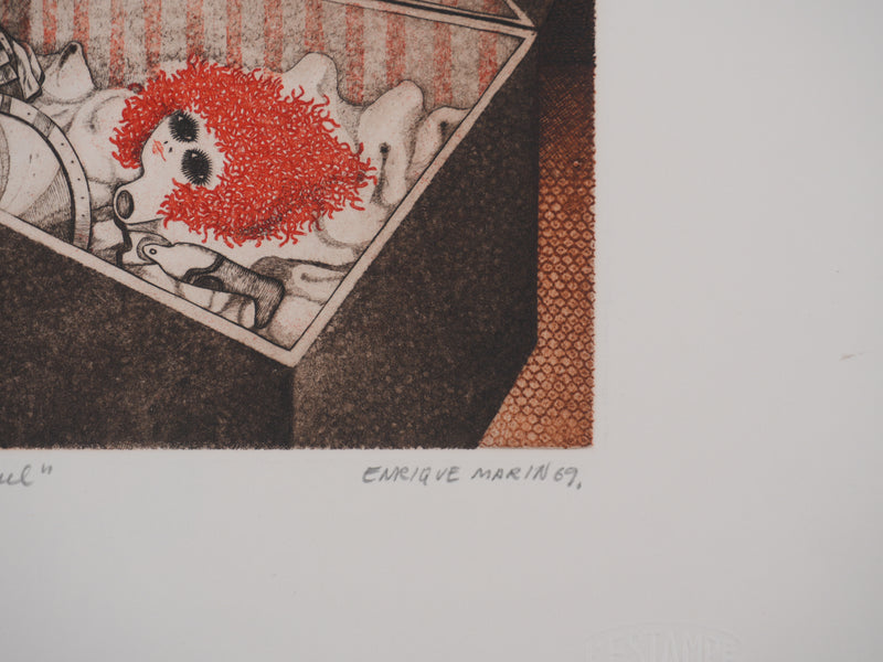 Enrique MARIN MUNOZ : Le coffre à jouets, Gravure originale signée