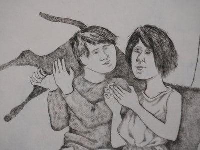 Enrique MARIN MUNOZ  : L'âne et les deux enfants, Gravure originale signée