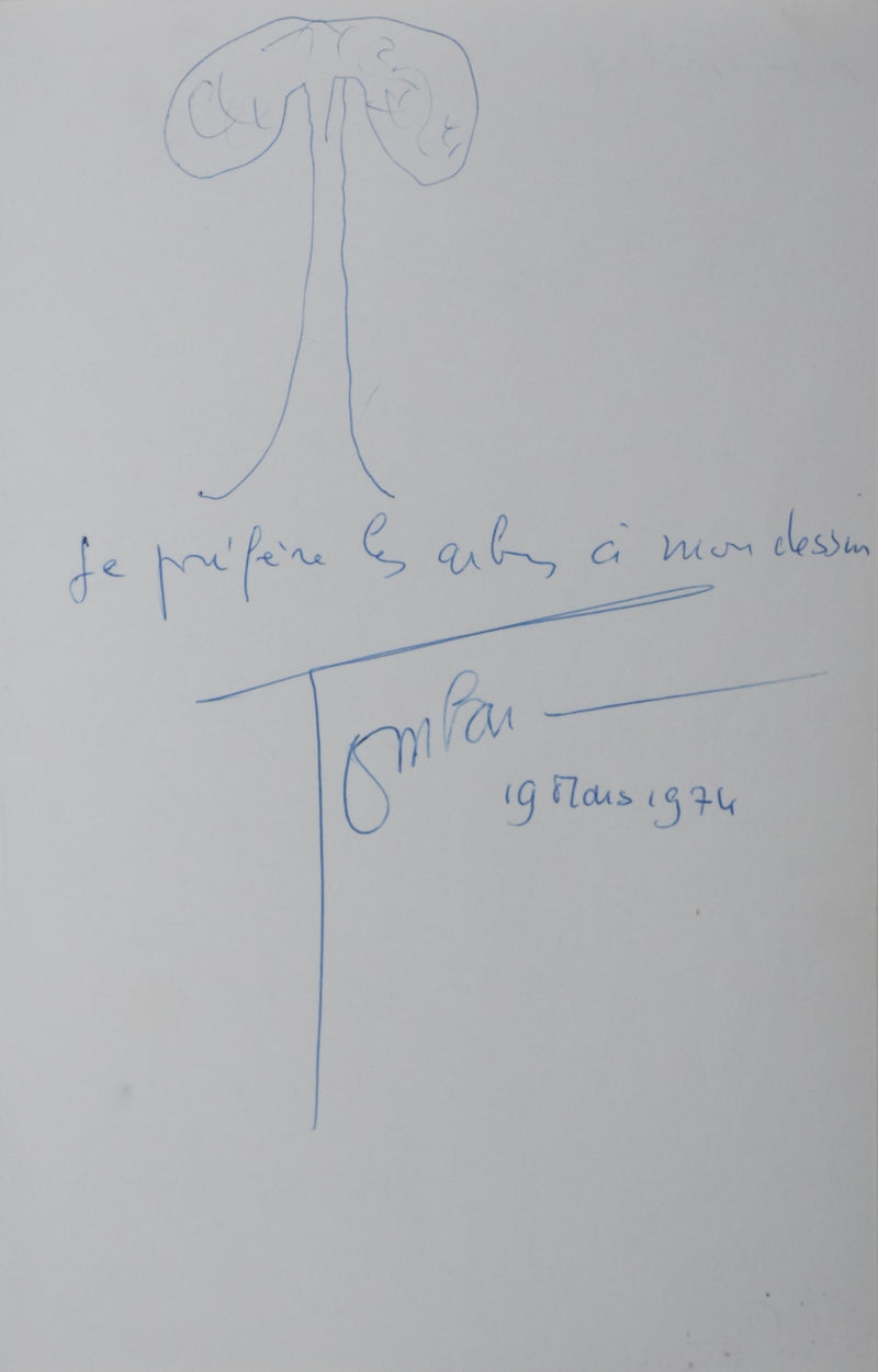 Alain BOMBARD : Je préfère les arbres, Autographe et dessin original signé