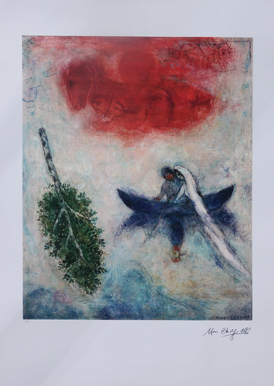 Marc CHAGALL : Les mariés du lac, Lithographie originale (vue générale) - Crédit photo : Galerie Art.Paris