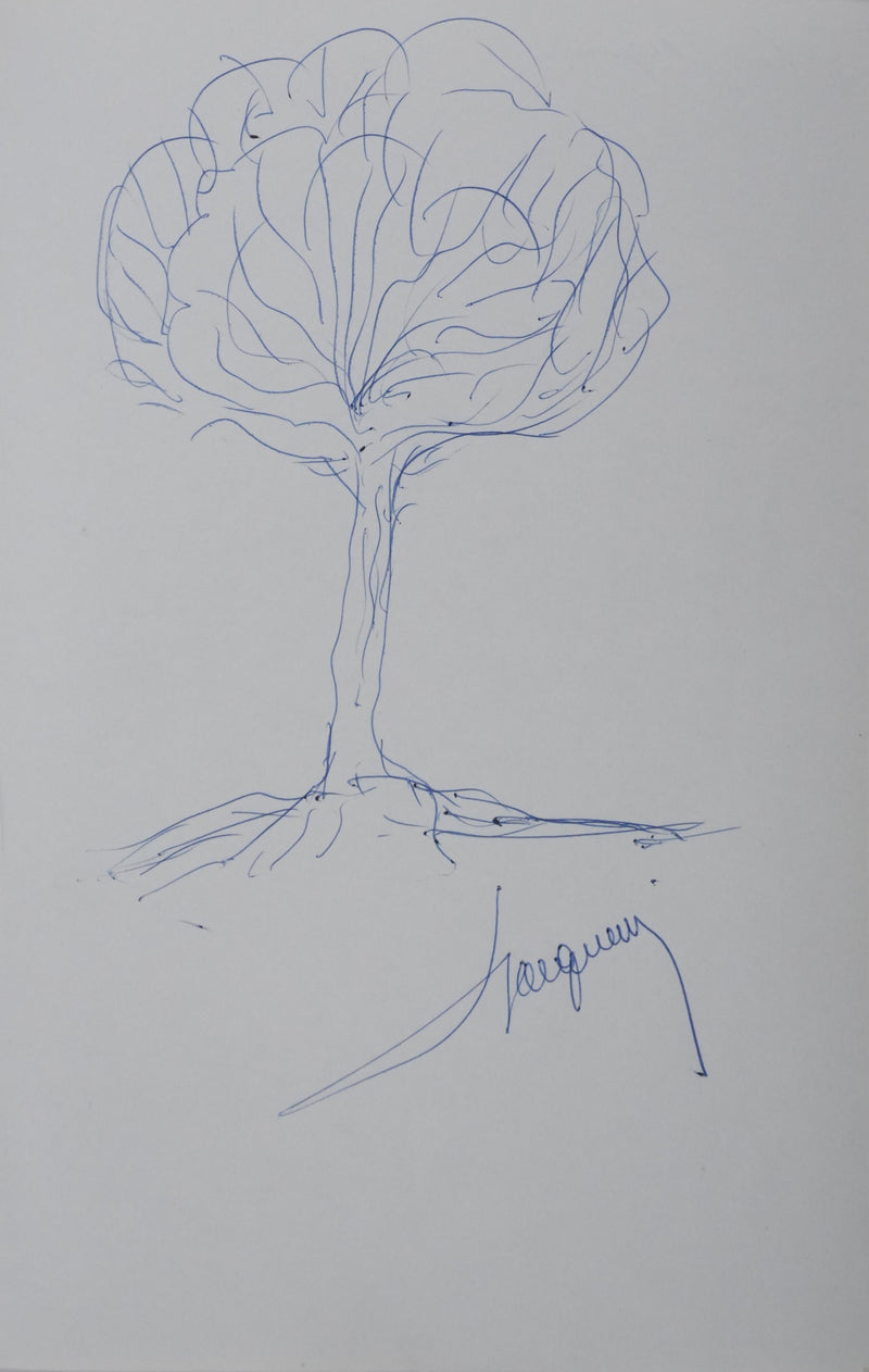 JACQUEMIN : Arbre bleu, Autographe et dessin original signé