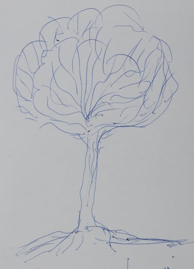 JACQUEMIN : Arbre bleu, Autographe et dessin original signé