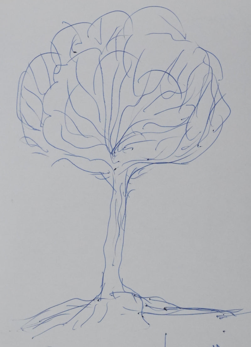 JACQUEMIN : Arbre bleu, Autographe et dessin original signé