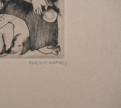 Enrique MARIN MUNOZ : L'accordéoniste et sa femme, Gravure originale signée