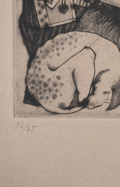 Enrique MARIN MUNOZ : L'accordéoniste et sa femme, Gravure originale signée