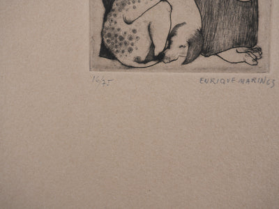 Enrique MARIN MUNOZ : L'accordéoniste et sa femme, Gravure originale signée