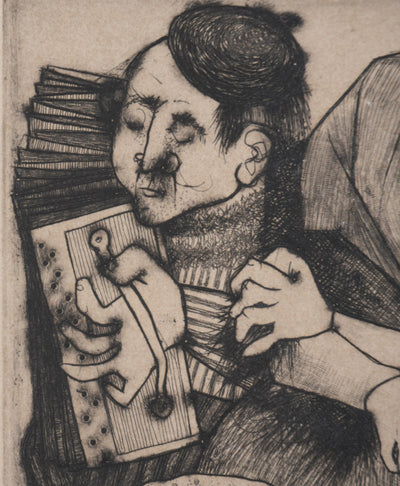 Enrique MARIN MUNOZ : L'accordéoniste et sa femme, Gravure originale signée