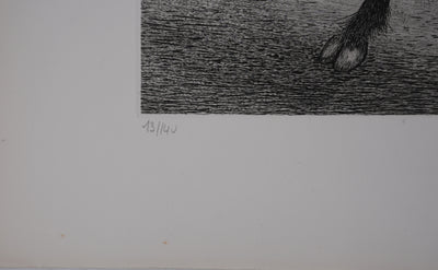 Enrique MARIN MUNOZ : Le taureau et les chiens, gravure originale signée