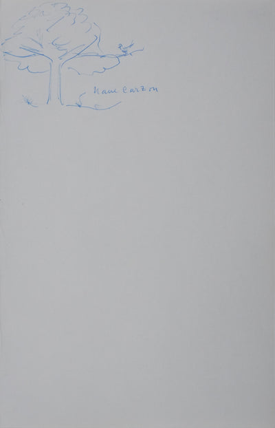 Jeanne CARZOU (dite Nane Carzou) : Le petit arbre bleu, Autographe et dessin original signé