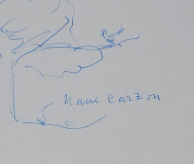 Jeanne CARZOU (dite Nane Carzou) : Le petit arbre bleu, Autographe et dessin original signé