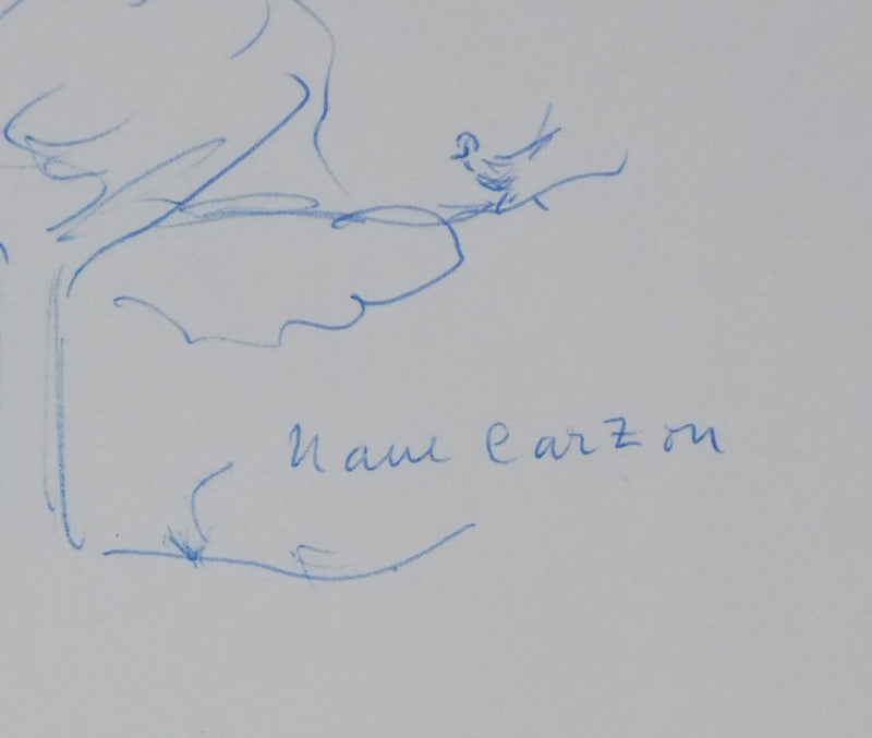 Jeanne CARZOU (dite Nane Carzou) : Le petit arbre bleu, Autographe et dessin original signé