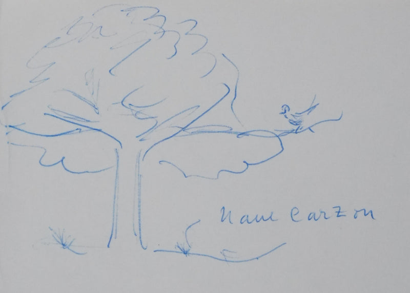 Jeanne CARZOU (dite Nane Carzou) : Le petit arbre bleu, Autographe et dessin original signé